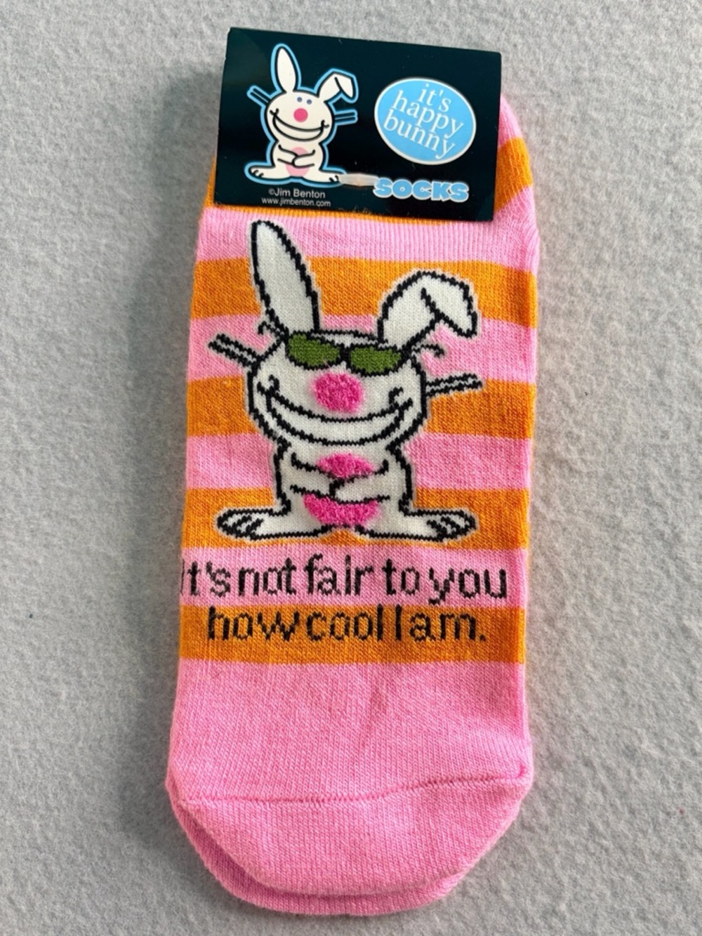 Vintage Happy Bunny Jim Benton Vintage Dead-stock Socks Pink Stripe Size 9-11